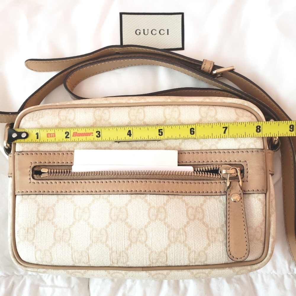 Authentic Gucci GG Supreme Camera Bag – Beige/Avorio Crossbody with Leather Trim - Picture 6 of 16